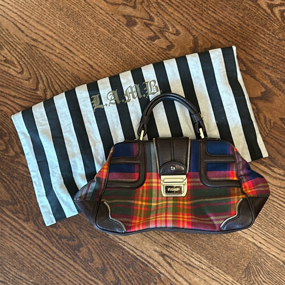 L.A.M.B. Red Plaid Leather Trim Satchel